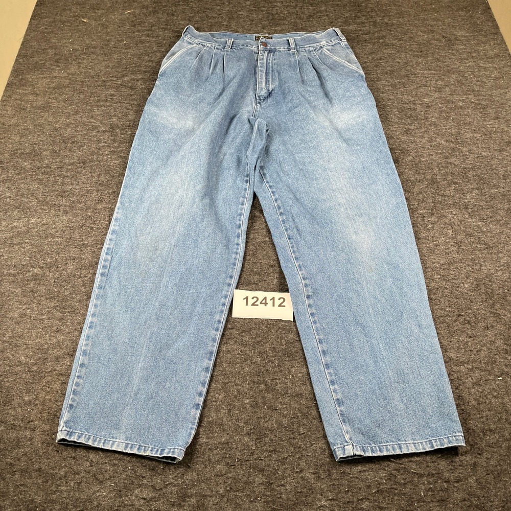 Vintage Bugle Boy Company Pleated Jeans Mens 34x30 Blue Denim Cotton Light Wash